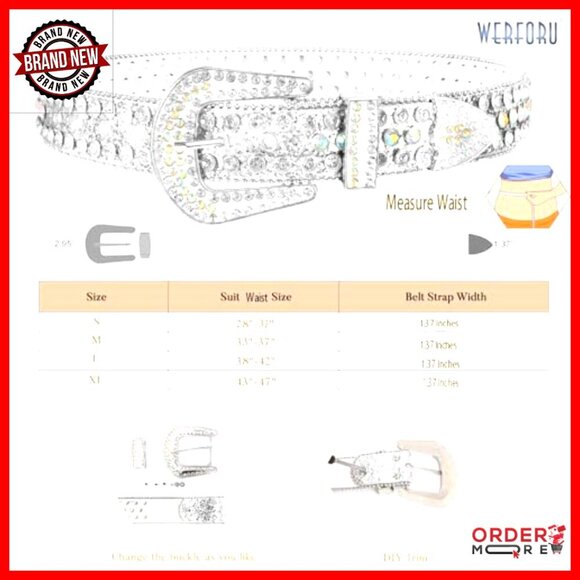 Rhinestone Studded Western Leather Belt with Removable Buckle main image 5
